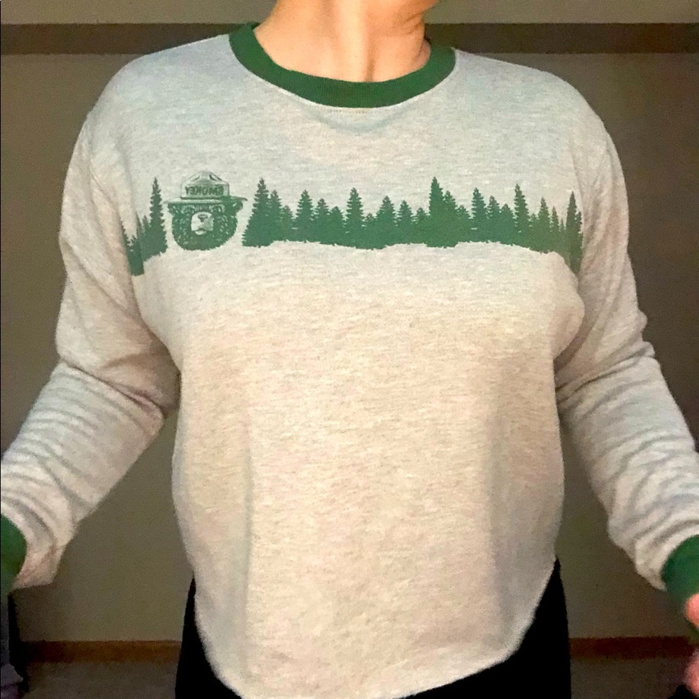 Smokey the Bear Cropped Fleece-lined Sweater